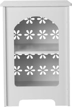 3 Tier End Table Nightstand White with Floral Design, Narrow Side Table with Storage Shelf, Small Bookshelf Bedside Table for Bedroom, Living Room, Office, Bathroom