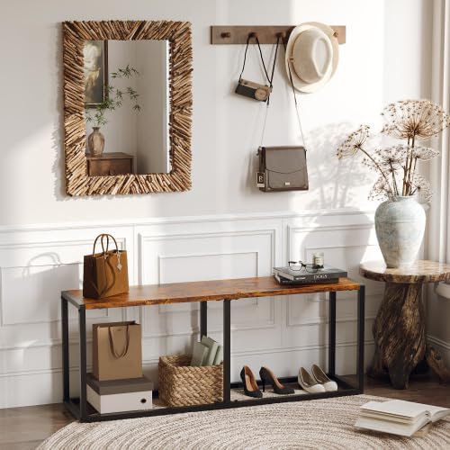 VINGLI Industrial Dining Bench for Dining Room, 47.2 Inch Rustic Brown Kitchen Table Bench Heavy-Duty Metal Frame, Dining Table Bench with Non-Slip Foot Pads for Entryway, Living Room & Small Spaces