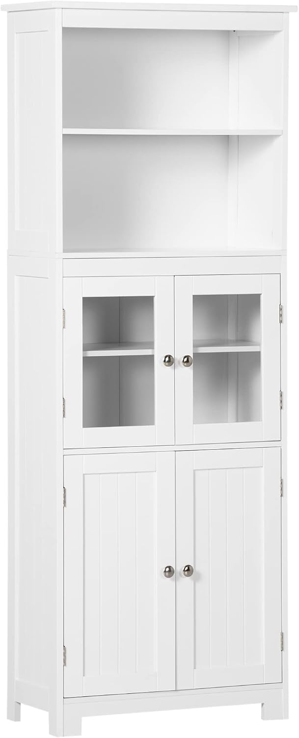 63" Small Buffet with Hutch, 4-Door Kitchen Pantry, Freestanding Storage Cabinet with Adjustable Shelf for Dining Room, Living Room, White,11.75 * 23.5 * 63.75