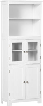 63" Small Buffet with Hutch, 4-Door Kitchen Pantry, Freestanding Storage Cabinet with Adjustable Shelf for Dining Room, Living Room, White,11.75 * 23.5 * 63.75