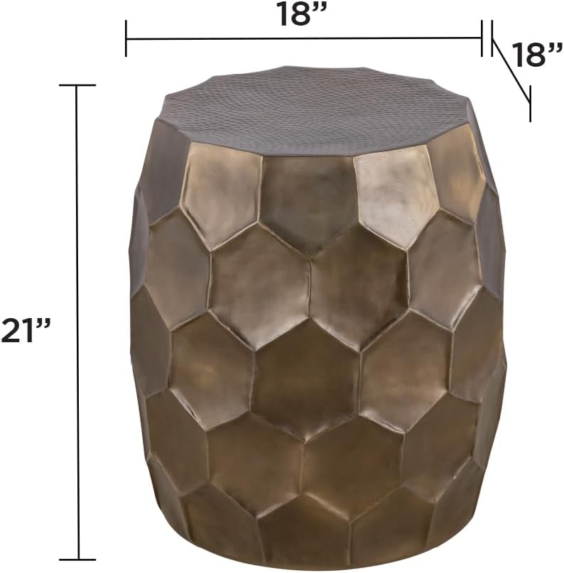 Modern Contemporary Aluminum Material 21" Height End Table, Side Table with Glossy Diamond-Patterned Base Gold