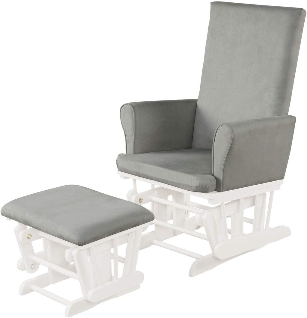 LDAILY LUARANE Hoop Glider and Ottoman Cushion Set, Wooden Rocking Nursery Chair with Cushioned Armrests Detachable Cover, Upholstered Glider with Nursing Ottoman for Napping Nursing Reading (Grey)