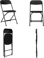 Black Plastic Folding Chairs | Steel Frame, 350 lbs Capacity, Indoor/Outdoor, Set of 4