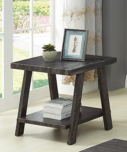 Roundhill Furniture Athens Contemporary Replicated Wood Shelf End Table in Charcoal Finish