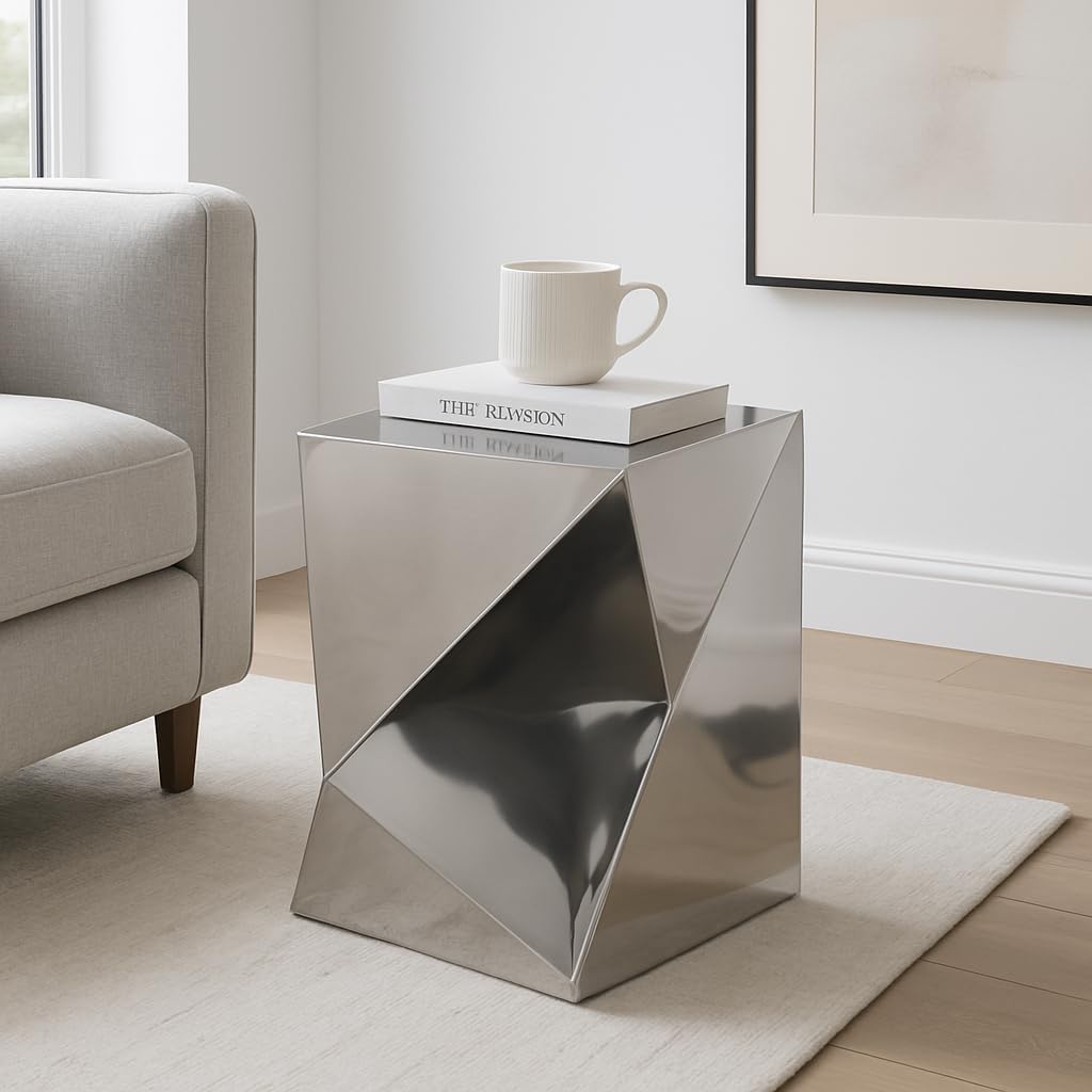 Room Decor End Table, Side Table, or Small Night Stand - Twisted Metal Accent Table for Office, Bedroom, or Living Room Decor - Abstract Decorative Bedside Table for Big or Small Spaces - 22" Silver