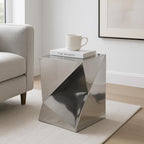 Room Decor End Table, Side Table, or Small Night Stand - Twisted Metal Accent Table for Office, Bedroom, or Living Room Decor - Abstract Decorative Bedside Table for Big or Small Spaces - 22" Silver