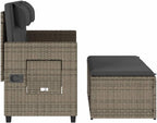 Garden Bench Grey PE Rattan, Powder-Coated Steel, Polyester Medium,Reclining Garden Bench with Adjustable Armrests | WeatherResistant Poly Rattan | Outdoor & Indoor Use Patio Furniture
