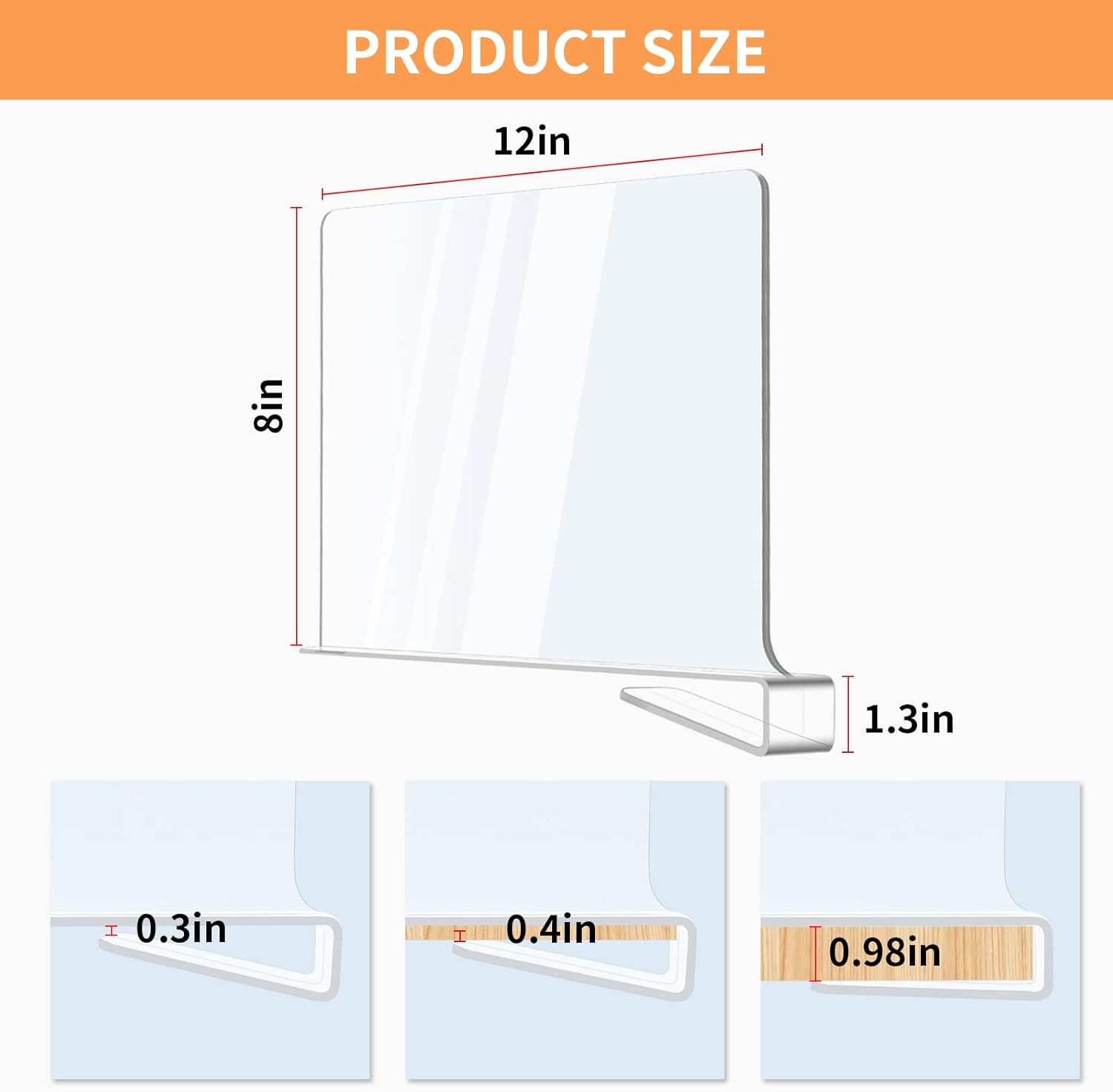 12 Pack Acrylic Shelf Dividers, Clear Shelf Divider for Closet Organization, Closet Shelf Separators for Clothes/Purses, Wood Shelves Organizers in Bedroom, Kitchen, Office, Cabinets, Bathroom Storage