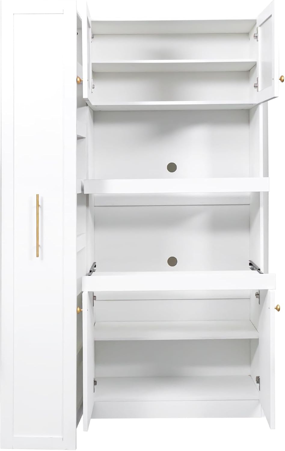 ZeHuoGe Kitchen Pantry Cabinet with Multi-Functional Pull-Out Multi-Tier Storage Shelf, Storage Cabinet with 4 Doors,Pantry Organizers for Kitchen,Dining Room (White)