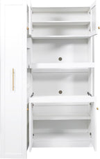 ZeHuoGe Kitchen Pantry Cabinet with Multi-Functional Pull-Out Multi-Tier Storage Shelf, Storage Cabinet with 4 Doors,Pantry Organizers for Kitchen,Dining Room (White)