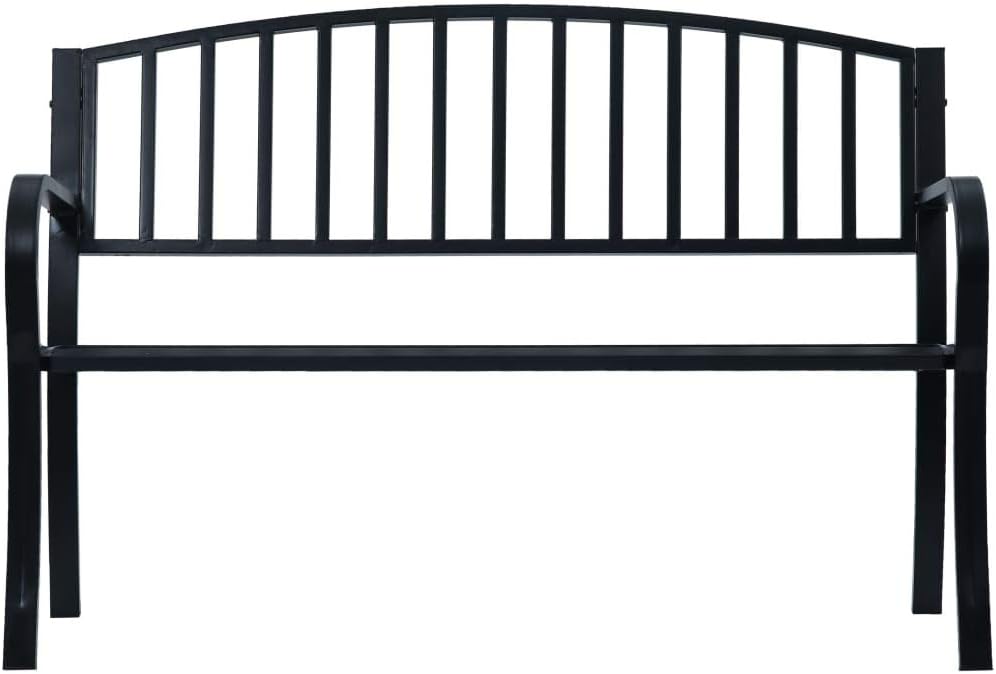 Outdoor Garden Bench 47.2 inch Metal Seating, Heavy Duty Powder-Coated Steel Patio Bench for Backyard, Balcony, Park, Black