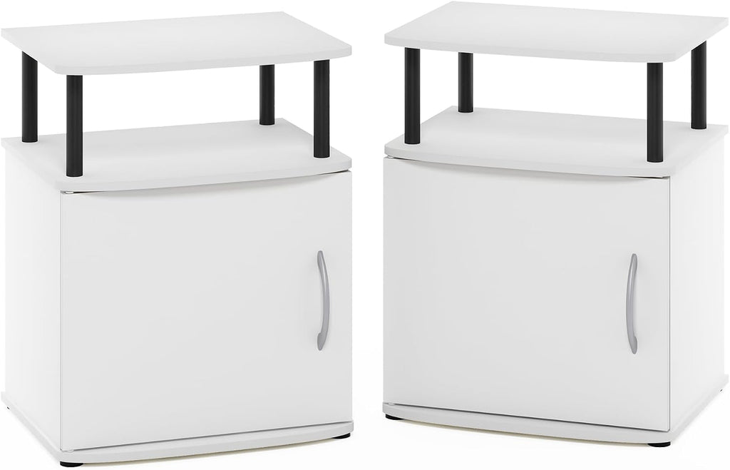 Furinno Jaya Side Table Set of 2, 2-Tier Open Shelf End Table with Door Cabinet, Soft-Edges Night Stand, Bedside Table, for Living Room, Bedroom, White