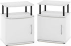 Furinno Jaya Side Table Set of 2, 2-Tier Open Shelf End Table with Door Cabinet, Soft-Edges Night Stand, Bedside Table, for Living Room, Bedroom, White