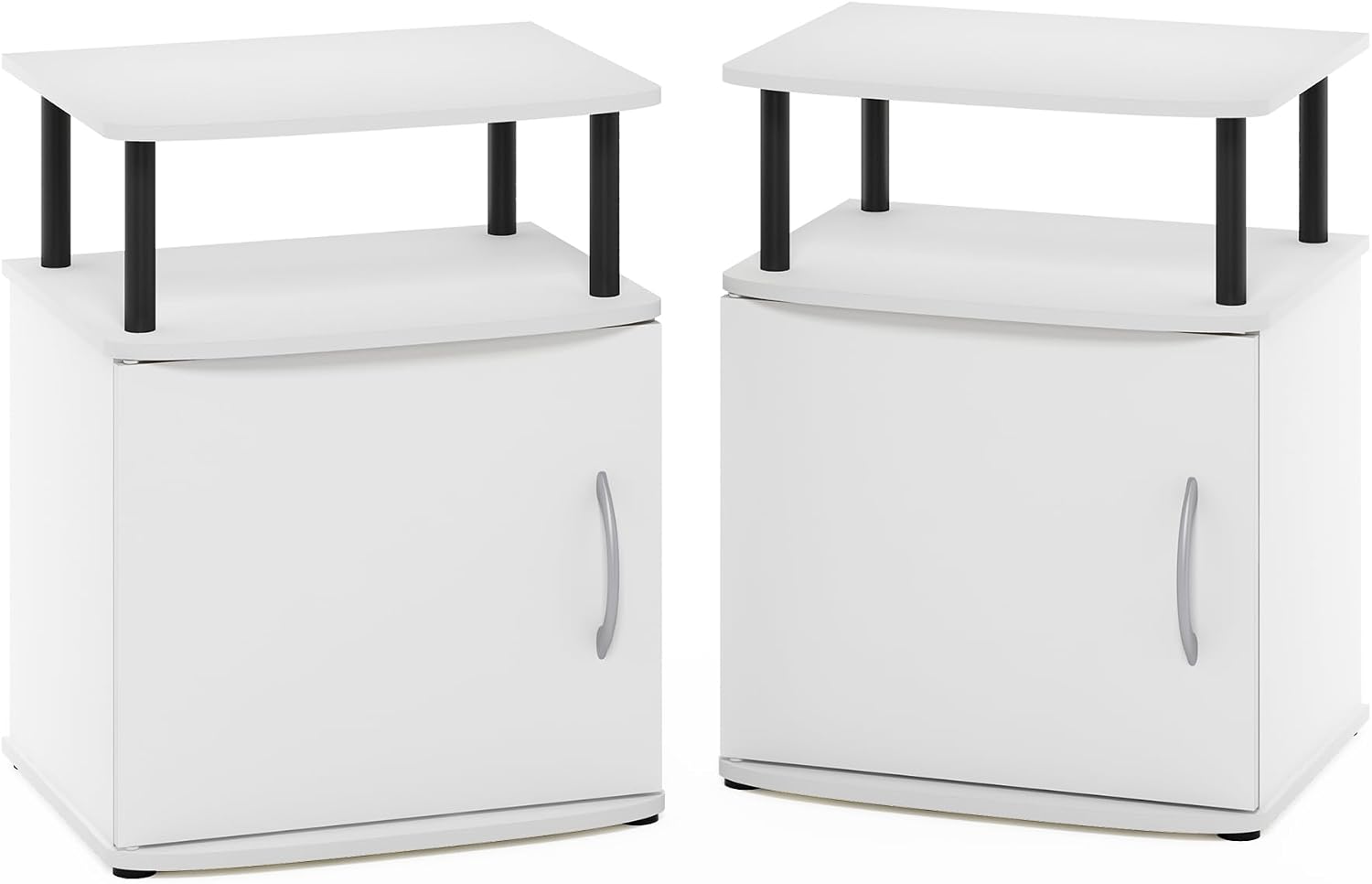 Furinno Jaya Side Table Set of 2, 2-Tier Open Shelf End Table with Door Cabinet, Soft-Edges Night Stand, Bedside Table, for Living Room, Bedroom, White