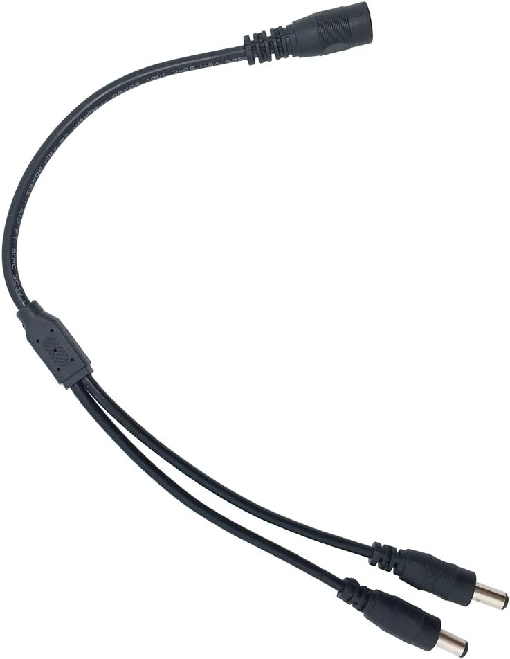 Litever Power Splitter, 2 Way, 1 Female Jack to 2 Male Plugs, 5.5mm x 2.1mm, 1:2, Y Adaptor Copper Cable, for CCTV Camera & LED Strip Lighting Power Supply Connector