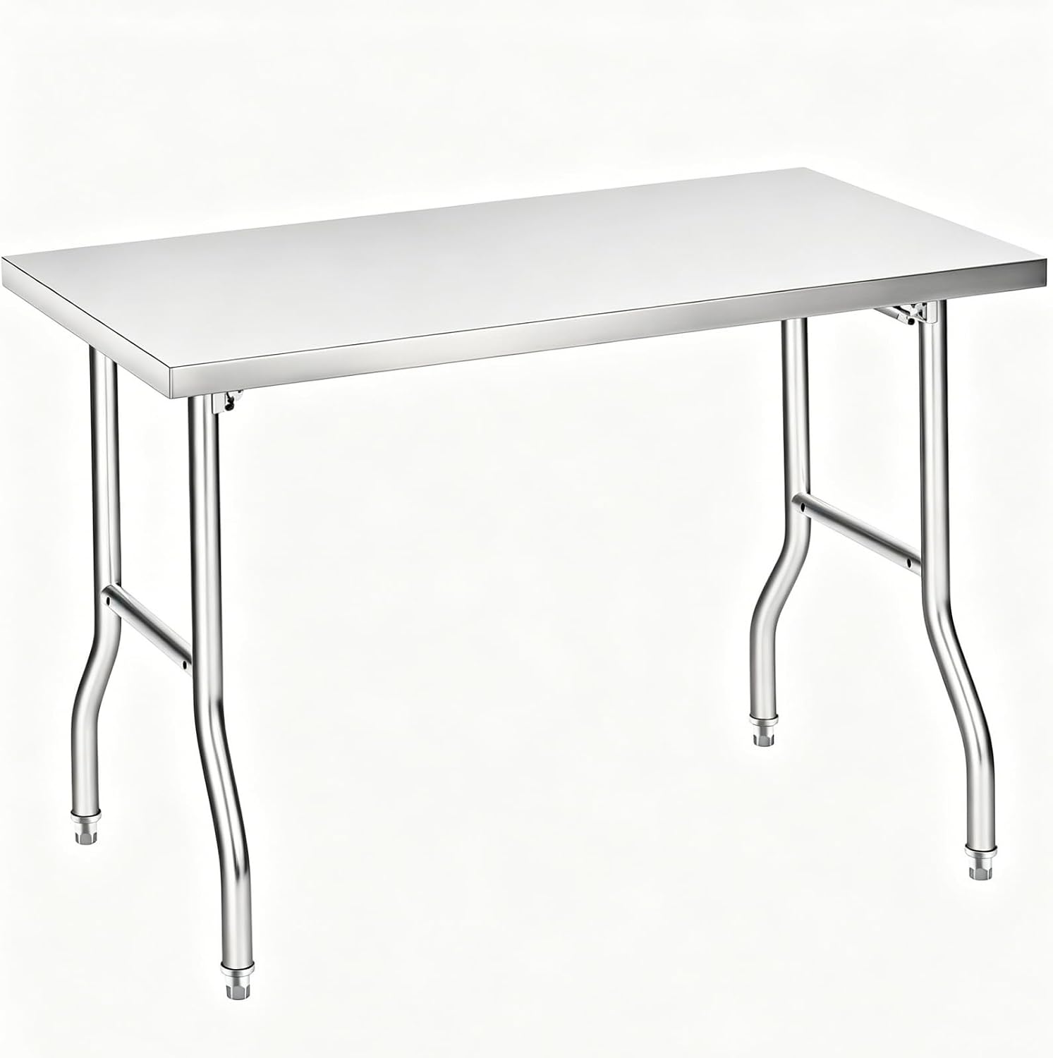 Foldable Stainless Steel Table 48x24 Inch, 1-Tier Portable Workstation, Commercial & Utility Table for Kitchen Prep, Catering, Garage, Workshop and Home Use, 600 LB Capacity