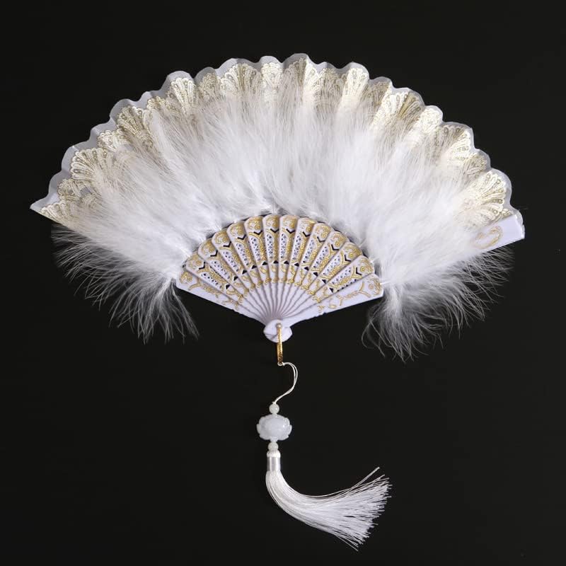 Vintage Lace Folding Hand Fan with Tassel, Elegant Hollow Carved Decorative Fan for Wedding Party Prom Costume Accessory (White)