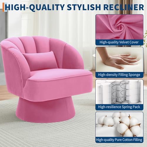 GarveeHome Modern 360° Swivel Velvet Barrel Accent Armchair – Striped Backrest & Plush Padding, Comfy Round Lounge Chair for Living Room, Bedroom, Reading Nook