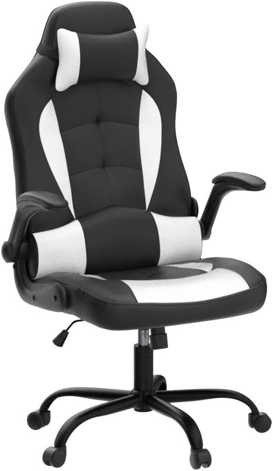 Ergonomic Gaming Chair, Gaming Chair with Headrest, Office Computer Chair Racing Chair with Wheels & Lumbar Support, High Back Gamer Chair PC Gaming Chairs for Adults Teens, Xmas Gift (White)