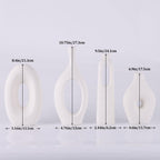 White Ceramic Vase Set of 4 - Round Hollow Boho Vases for Pampas Grass and Flowers Decor, Modern Minimalist Small Vases for Living Room, Bedroom, Fireplace, Coffee Table Decor and Centerpieces