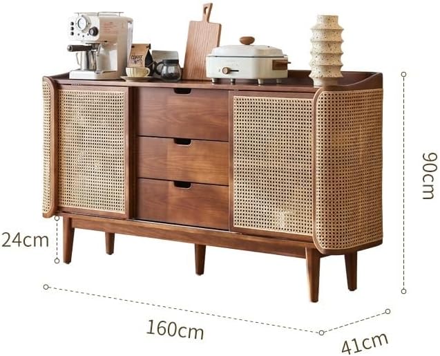 Entryway Cabinet Chinese Style Wooden Sideboard Dining Room with Drawers Double Door Rattan Storage Cabinet Multifunctional Storage Cabinet Sideboard Storage Cabinet