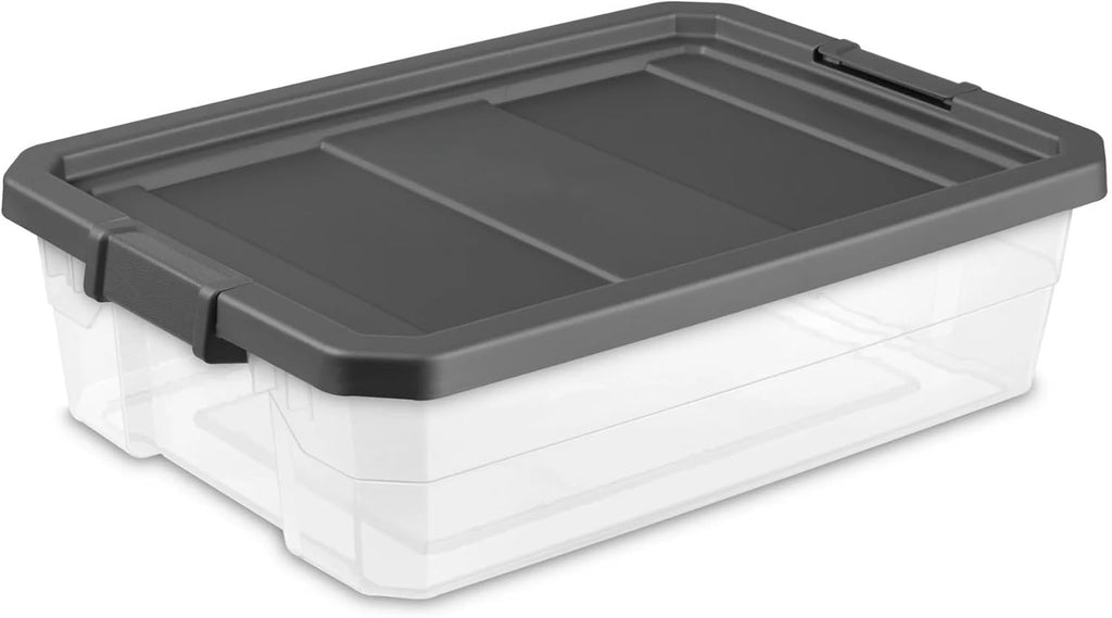 2-Pack Large Underbed Storage Bins, Clear 40-Quart Stackable Containers with Secure Latches, Slate Gray