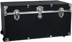 HomeStock Seaside Style Heavy Duty 31" Under Bed College Storage Trunk with Wheels & Lock, Latch Closure Type, 30" L x 8.25" W x 18.25" H, Ideal Camp Dorm Room Trunk Footlocker Black
