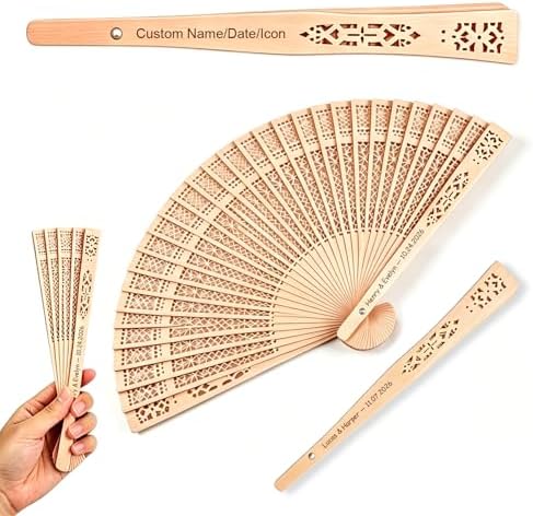 Personalized Wedding Fans for Guests, Custom Wooden Folding Hand Fans, Engraved Name Date, Bulk Wedding Favors Gifts