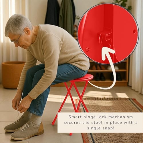 Lavish Home Folding Stool with Padded Backless Seat Set of 4, Red, 24” | Counter Height Bar Stools with 225lb Capacity, Portable Indoor & Outdoor, Extra Seat for Kitchen, Rec Room or Camping