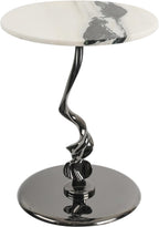 Round Marble Side Table 16 Inch Pedestal End Table for Living Room | natural marble top stainless steel base easy to assemble coffee table plant stand decorative accent