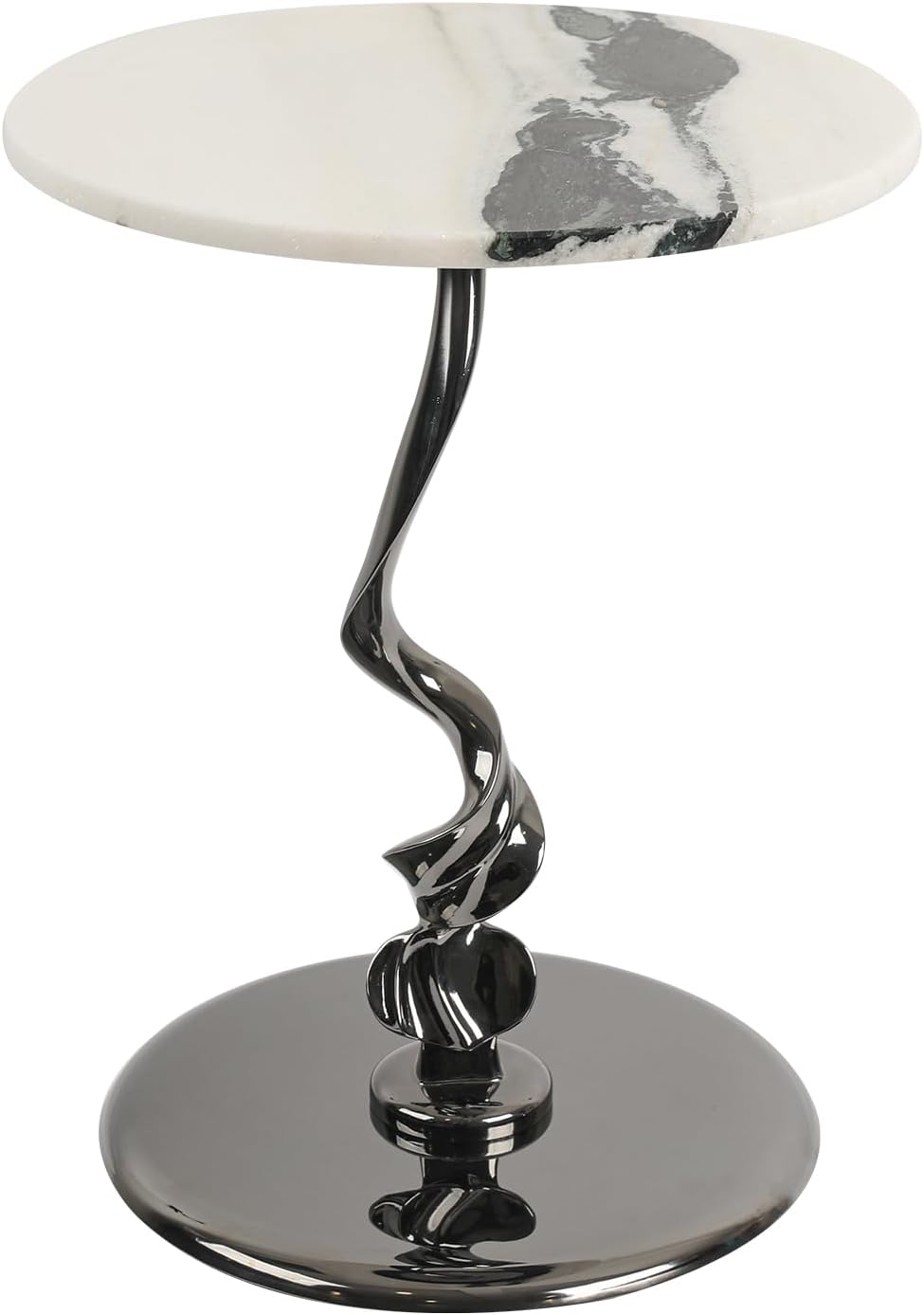 Round Marble Side Table 16 Inch Pedestal End Table for Living Room | natural marble top stainless steel base easy to assemble coffee table plant stand decorative accent