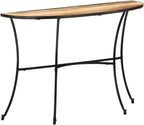 Industrial Style Mango Wood Side Table with Black Steel Legs, Solid Mango Wood Crescent Shape Tabletop for Living Room Entryway, Durable Furniture Decor, 43.3 Inch Long 15.7
