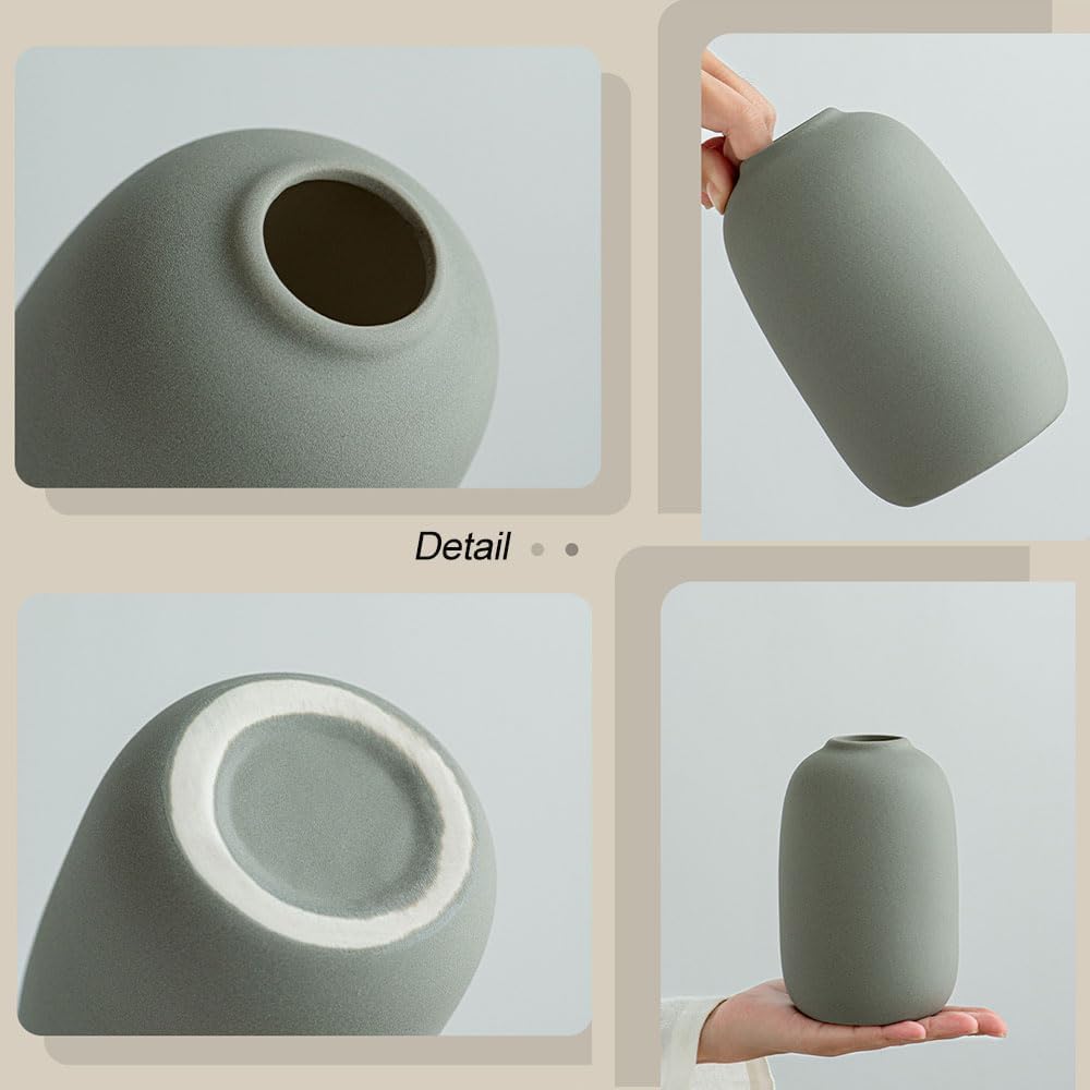 Ceramic Vase Set of 3 - Small Modern Minimalist Ceramic Bud Vases for Home Decor - Boho Aesthetic Flower Vases for Desk, Shelf & Table, Mantle, Bookshelf (Cute & Versatile) (Neutral Mix)