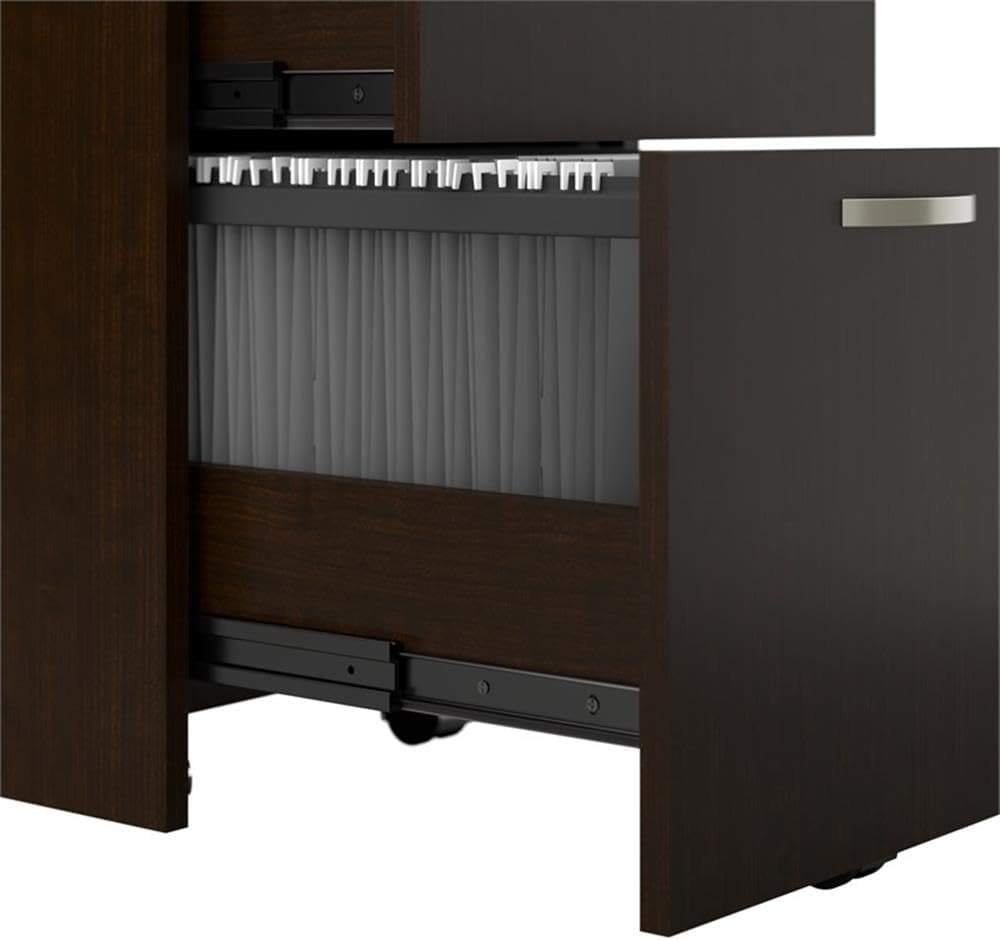 Bush Business Furniture Office in an Hour 2 Person L Shaped Cubicle Desks with Storage, Drawers, and Organizers in Mocha Cherry, Double Workstation Set with Privacy Panels