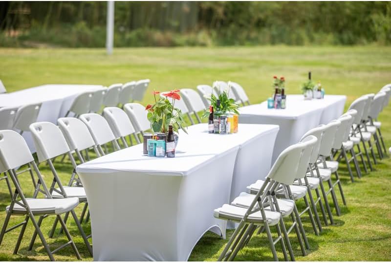 Romig Trestle Folding Chair, White Plastic Blow Mold Seat & Back, No Assembly, Heavy Duty Steel Frame, Portable Event & Commercial Seating