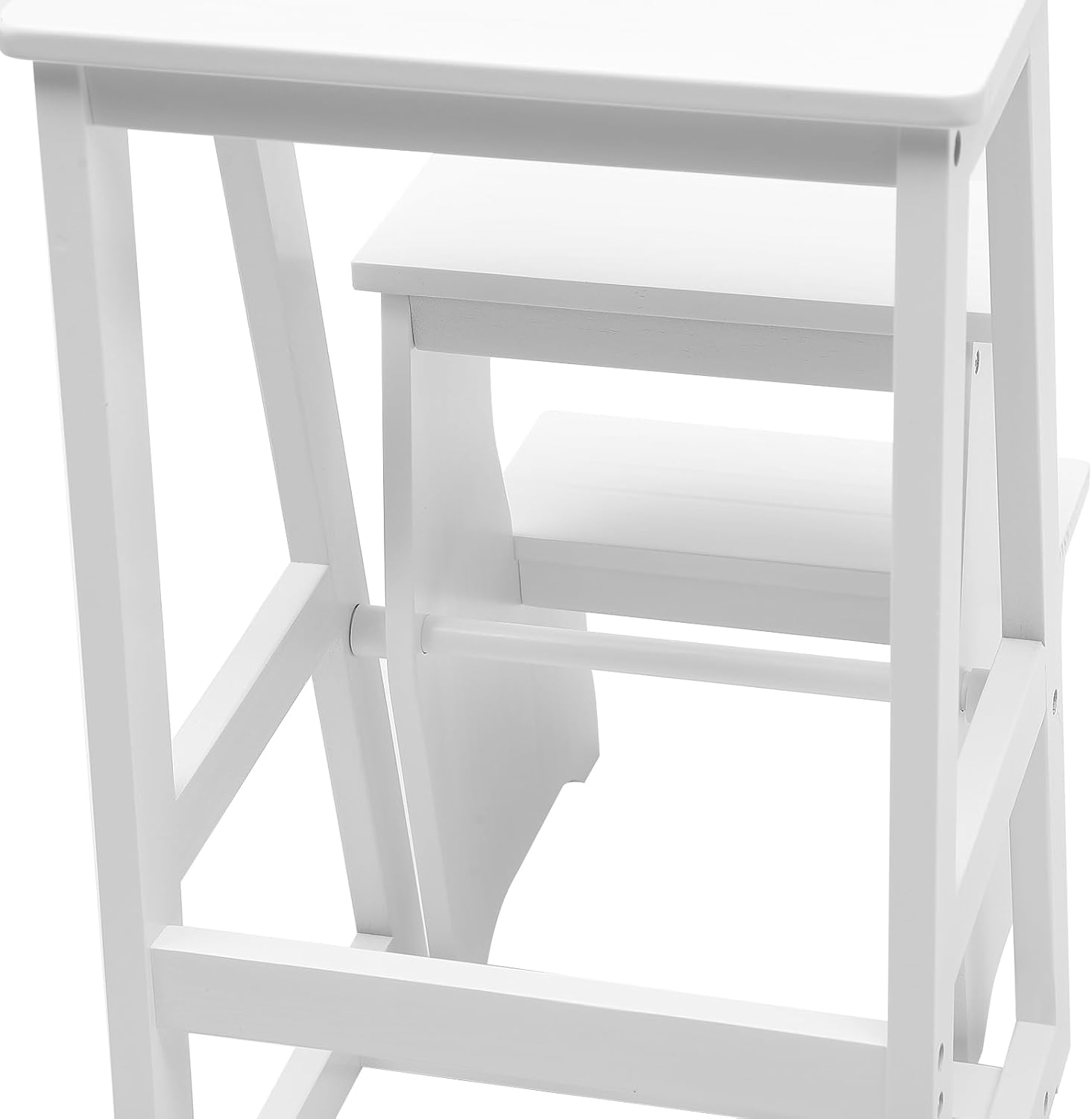 Folding Library Ladder Chair, 3-Step Stool Stepladders Lightweight Portable Multi-Functional Wood Step Ladder for Home,Kitchens, Garages (White)