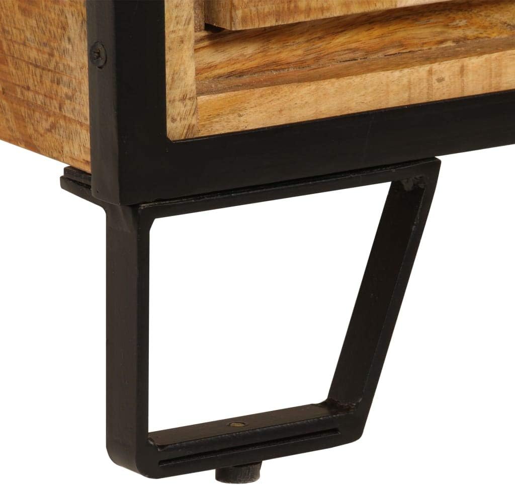 Solid Mango Wood Sideboard Cabinet Rustic Storage Furniture with Unique Grain Patterns and Decorative Inlays for Living Room Dining Area, 25.6 x 11.8 x 27.6 Inches