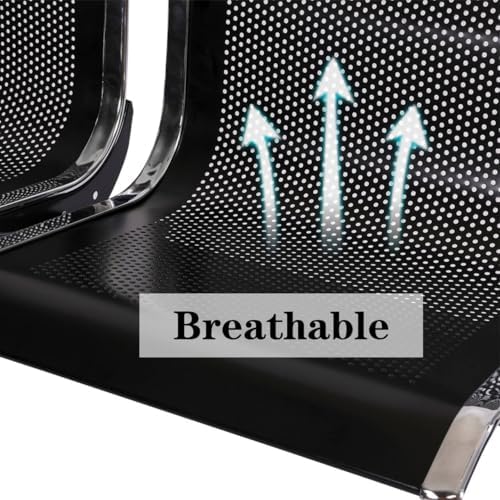 Kinfant Waiting Room Bench Set - Metal Office Guest Reception Seat Black Mesh Waiting Room Chairs with Armrest for Airport, Hospital, Bank, Salon, Barbershop, Hall(3-Seat, Set of 4)