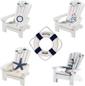4 Pieces Wooden Adirondack Miniature Chair Ornaments with Nautical Life Ring for Coastal, Ocean, Beach Office Home Decoration Favor