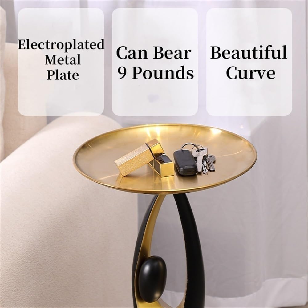 Creative Side Table with Tray Top, Flower Stand, Round End Table, Decorative Accent Piece for Living Room, Home Decor, and Bedside Table(Black)