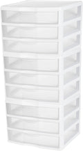 Sterilite 3-Pack Wide 3 Drawer Unit, Plastic Desktop Organizer with Clear Drawers, White Frame - Stackable Multi-Purpose Storage for Office Supplies, Craft Rooms, Classrooms and Home Organization