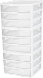Sterilite 3-Pack Wide 3 Drawer Unit, Plastic Desktop Organizer with Clear Drawers, White Frame - Stackable Multi-Purpose Storage for Office Supplies, Craft Rooms, Classrooms and Home Organization