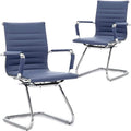 Reception Chairs Leather Conference Guest Chair Heavy Duty Back Support Office Chair, Set of 2 (Navy)