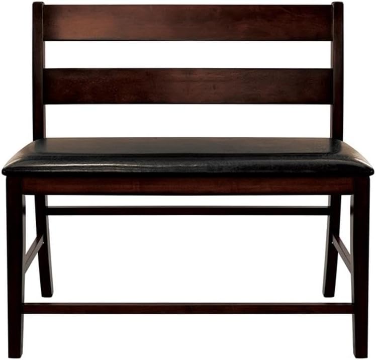 Lexicon Mantello 25.5" Seat Height Contemporary Classic Wood Frame & Faux Leather Upholstered Dining Bench in Cherry/Dark Brown Finish