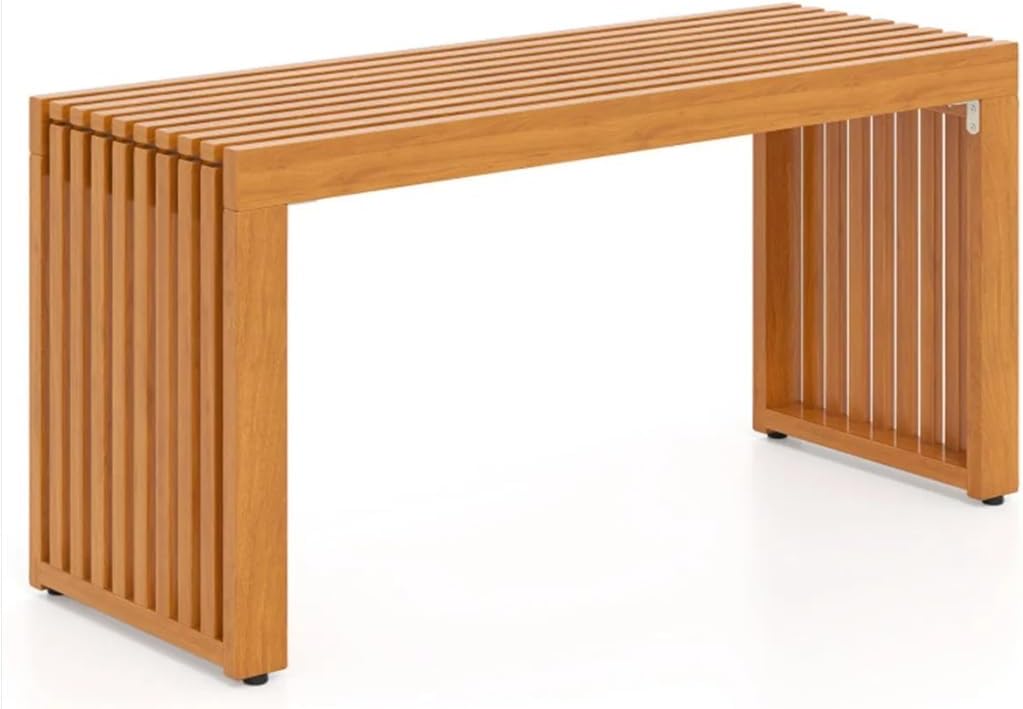 Solid Acacia Wood Patio Bench, 2-Person Backless Outdoor Bench, 800 LBS Weight Capacity