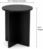 Black Round Side Table, Solid Rubber Wood Small End Table, 15.7" D | 19.7"H accent table for living room, bedroom, small spaces, sofa side or bedside; compact round top with stable cross base