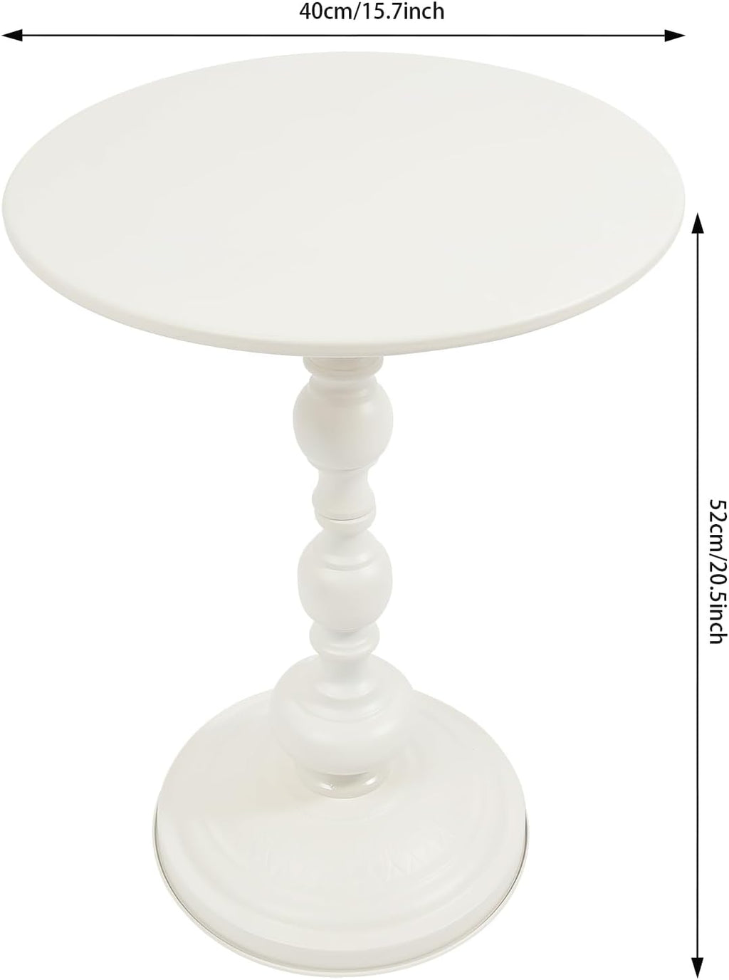 Pedestal Metal Round Side Table Round Small Accent Table Multifunctional Vintage Coffee Table for Living Room, Bedroom, Office, bar and Patio (White)