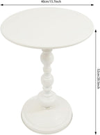 End Table, Vintage Metal Side Table, 15.7 x 20.5 Inch Sofa Round Side Table Nightstand Decorative Small Accent Pedestal Table for Living Rooms, Bedroom, Bars, Office, Corners (White)