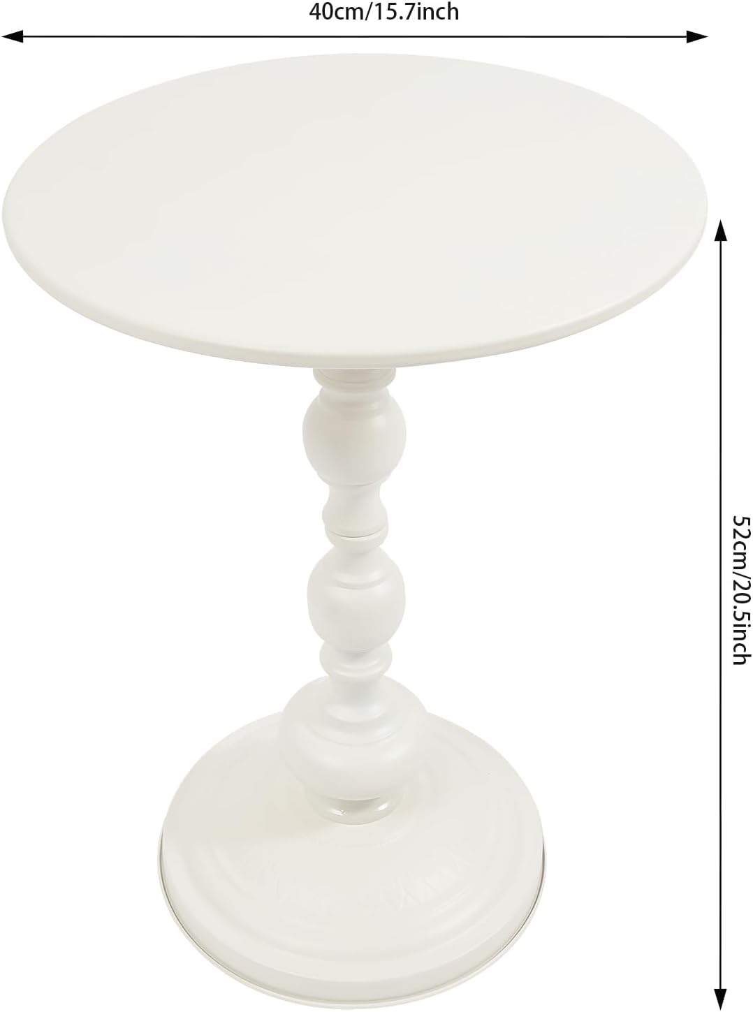 End Table, Vintage Metal Side Table, 15.7 x 20.5 Inch Sofa Round Side Table Nightstand Decorative Small Accent Pedestal Table for Living Rooms, Bedroom, Bars, Office, Corners (White)