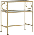 Pemberly Row Rectangular Accent Table, Antique Gold Metal Frame and Clear Tempered Glass, 23.38" W x 13.38" D x 26" H, 2-Tier Design with H-Style Stretcher, Modern Table for Living Room or Entryway